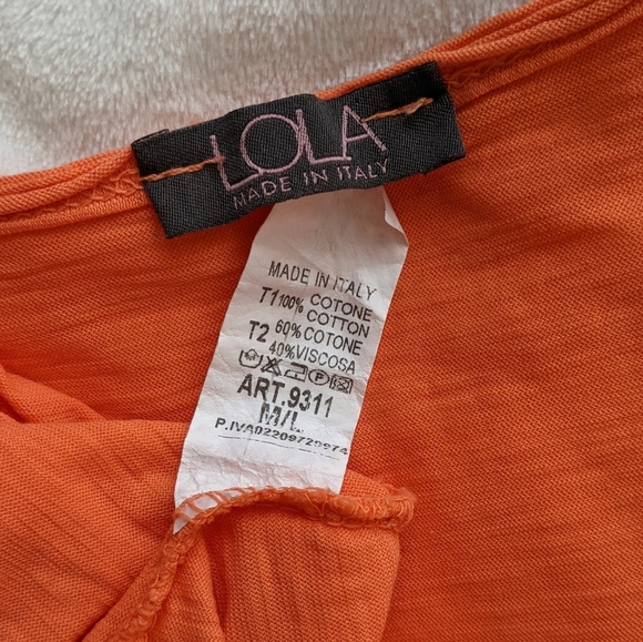 Lola Made In Italy Tee Sequin Peace Sign Short Sleeve Fading Orange M/L EUC - Picture 11 of 13